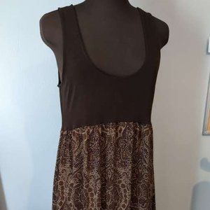 Michael Kors Women's Tank Dress Size M Brown Midi Length Geometric Print Flowy